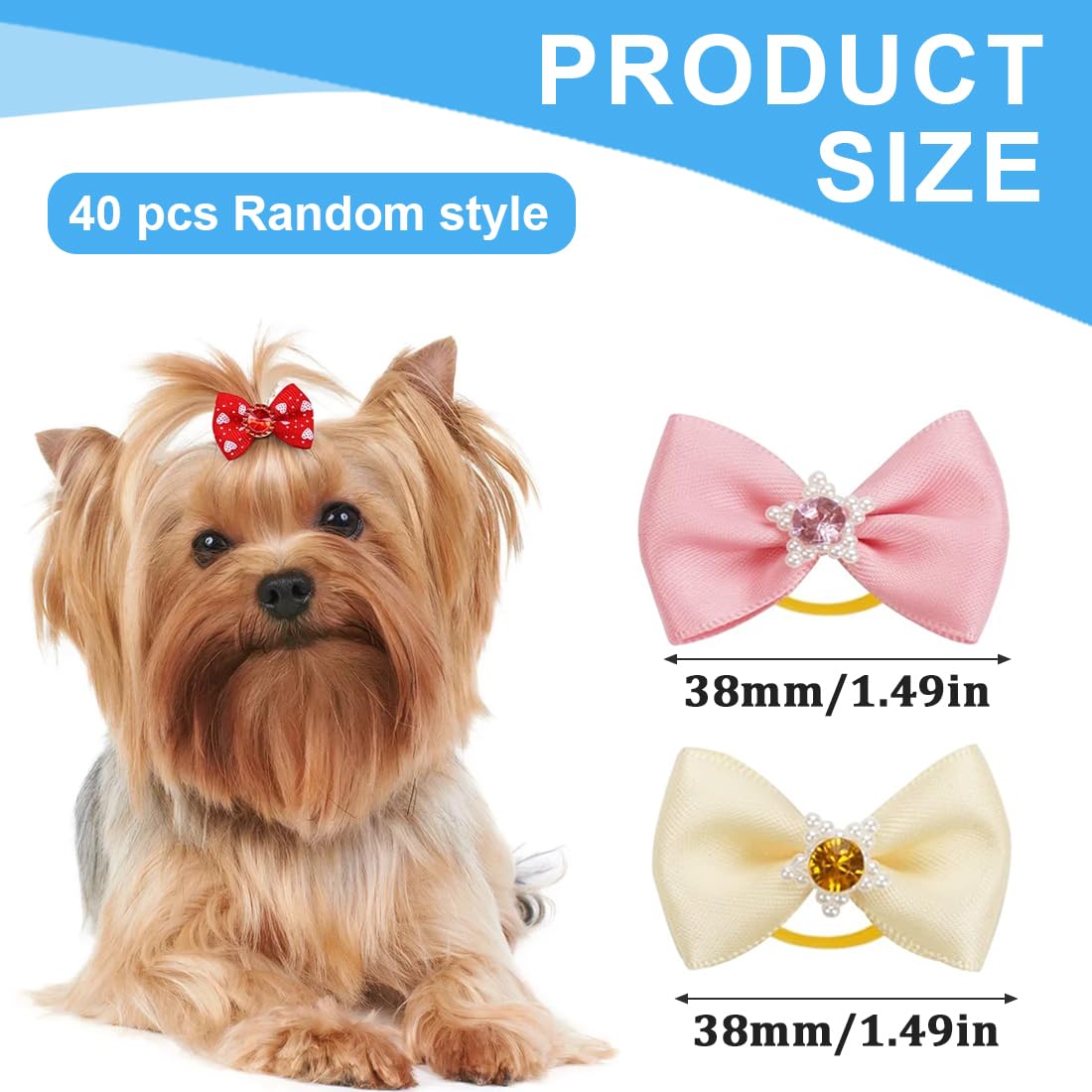 Lot de 40 nœuds pour chiens avec élastiques, nœud de poils de chiens, accessoire pour chien et accessoires de toilettage pour l'utilisation quotidienne des animaux domestiques