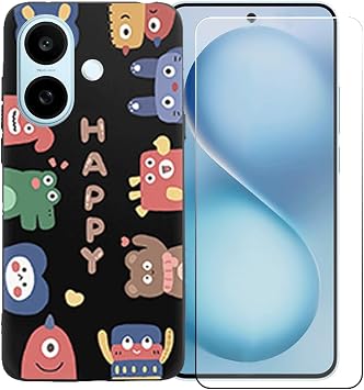 LLM45 with Tempered Glass Screen Protector for Vivo V60 Lite 5G 6.77" for CongJiaLingXi Case with Soft Silicone Shell Bumper Shockproof TPU Protective Cover