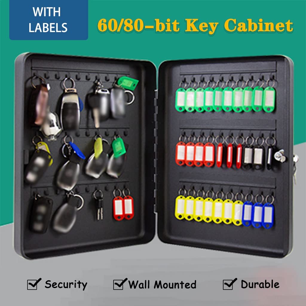 Schlüsselschrank Langlebige Schlüsselbox Aus Kaltgewalztem Stahl, Sicherheitsschlüsselverwaltung Mit Abgerundeten Ecken, Leicht Zu Findender Schlüssel-Organizer Mit 60/80 Haken (Color : Black Color,