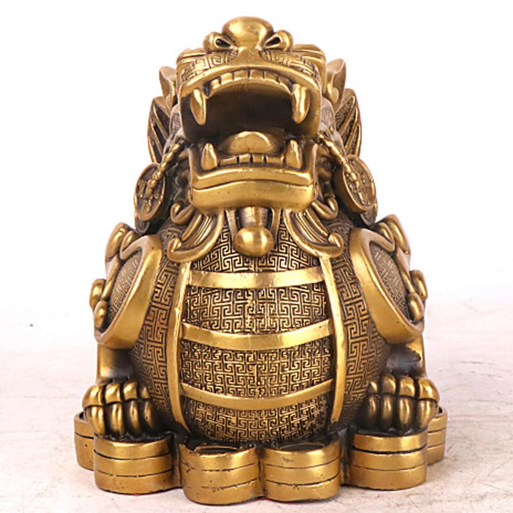 Figurka Feng Shui Pi Xiu (Pi Yao), mosiężna figurka bogactwa do domu lub biura, kompaktowa złota figurka na biurko do kolekcjonowania, przyciągająca pieniądze i szczęście