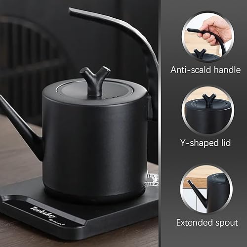 Miniatura 4 de Hervidor eléctrico de cuello de cisne de 1.0 L, acero inoxidable 304, 800 W de ebullición rápida con apagado automático, hervidor de precisión para