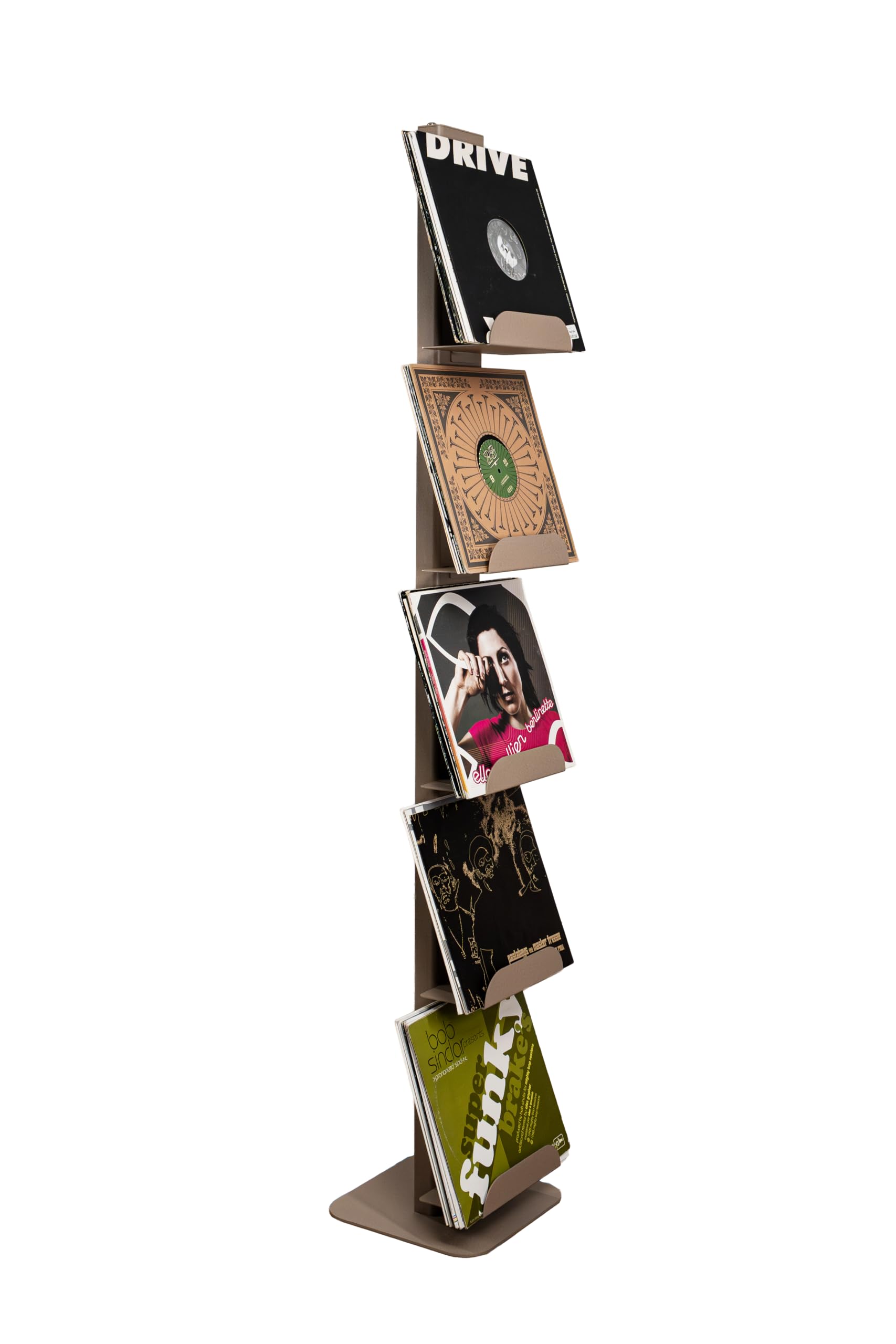 ALUBOX LYRA Rangement Vinyle Vertical avec 5 Étagères DIM 170 x 33 x 17 cm Présentoir à Disques Vinyles pour plus de 60 LP Meuble Support Vinyle en Aluminium (SABLE, 5 ÉTAGÈRES)