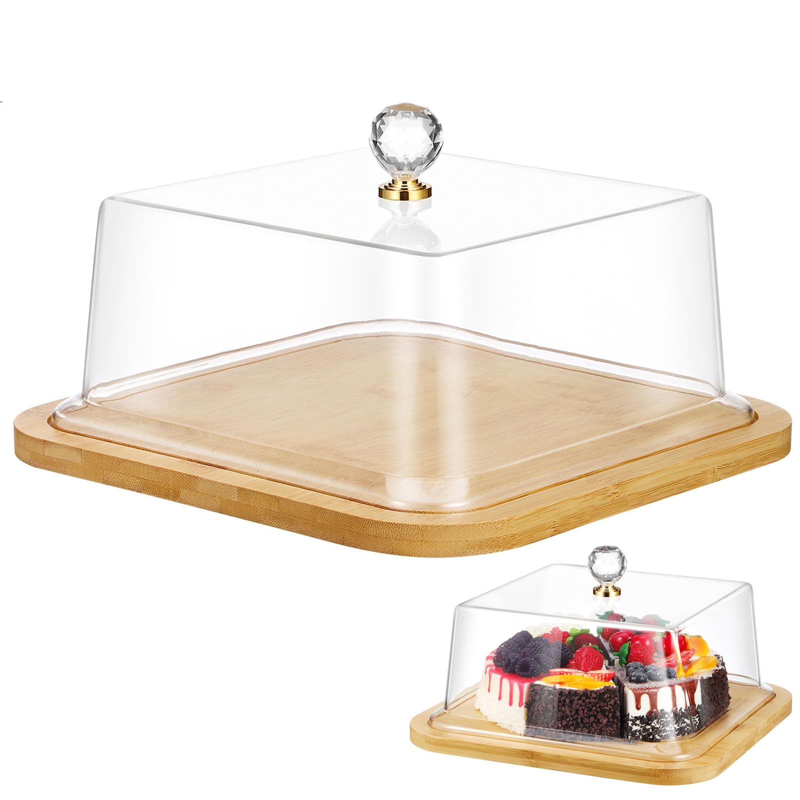 Queseras con Tapa de Cristal y Soportes de Madera para Pasteles con Plato con Tapa, Diseño Simple para Conservar y Mantener la Comida Limpia