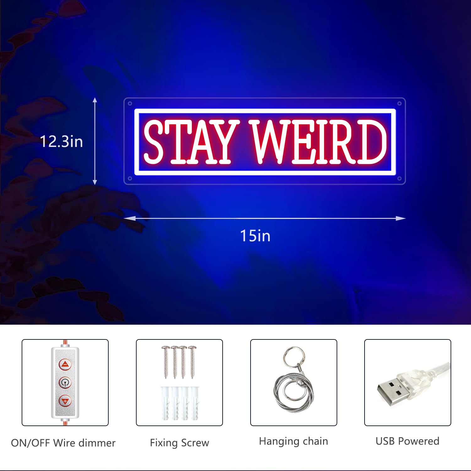 Stay Weird Neon Sign for Wall Decor, Funny Dimmable LED Light Up