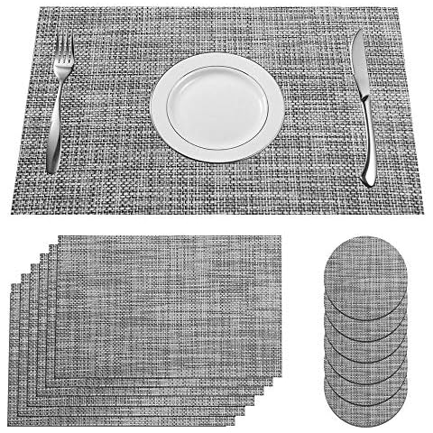 SUPERSUN Platzset Grau Abwaschbar 6er Set, Schönes Ostern Tischset Tisch Platzdeckchen Abwaschbar Abgrifffeste Hitzebeständig for Küche Cover