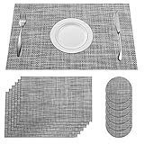 [page_title]-SUPERSUN Platzset Grau Abwaschbar 6er Set, Schönes Tischset Tisch Platzdeckchen Abwaschbar Abgrifffeste Hitzebeständig for Küche, Zuhause, Restaurant, Speisetisch, 45x30cm