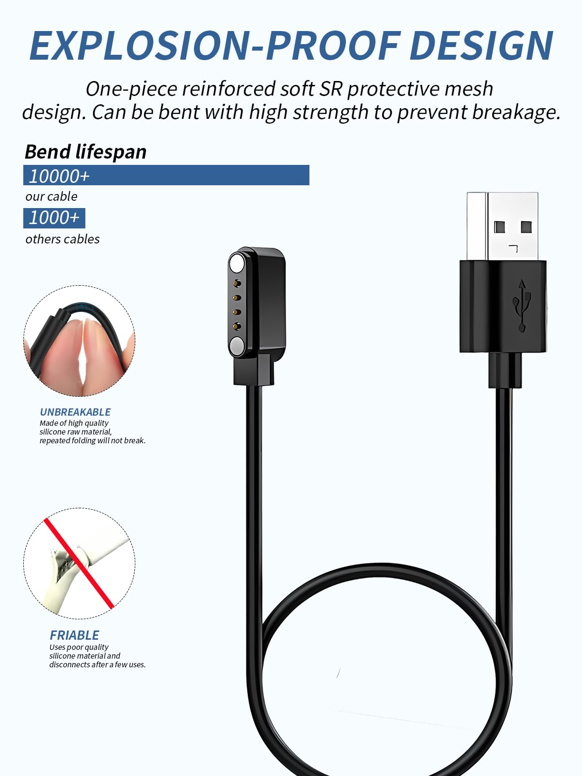 Lot de 2 câbles de charge pour casque HiFi Walker T10 Air à conduction osseuse, cordon de charge USB magnétique stable compatible avec HIFI WALKER T10 Air
