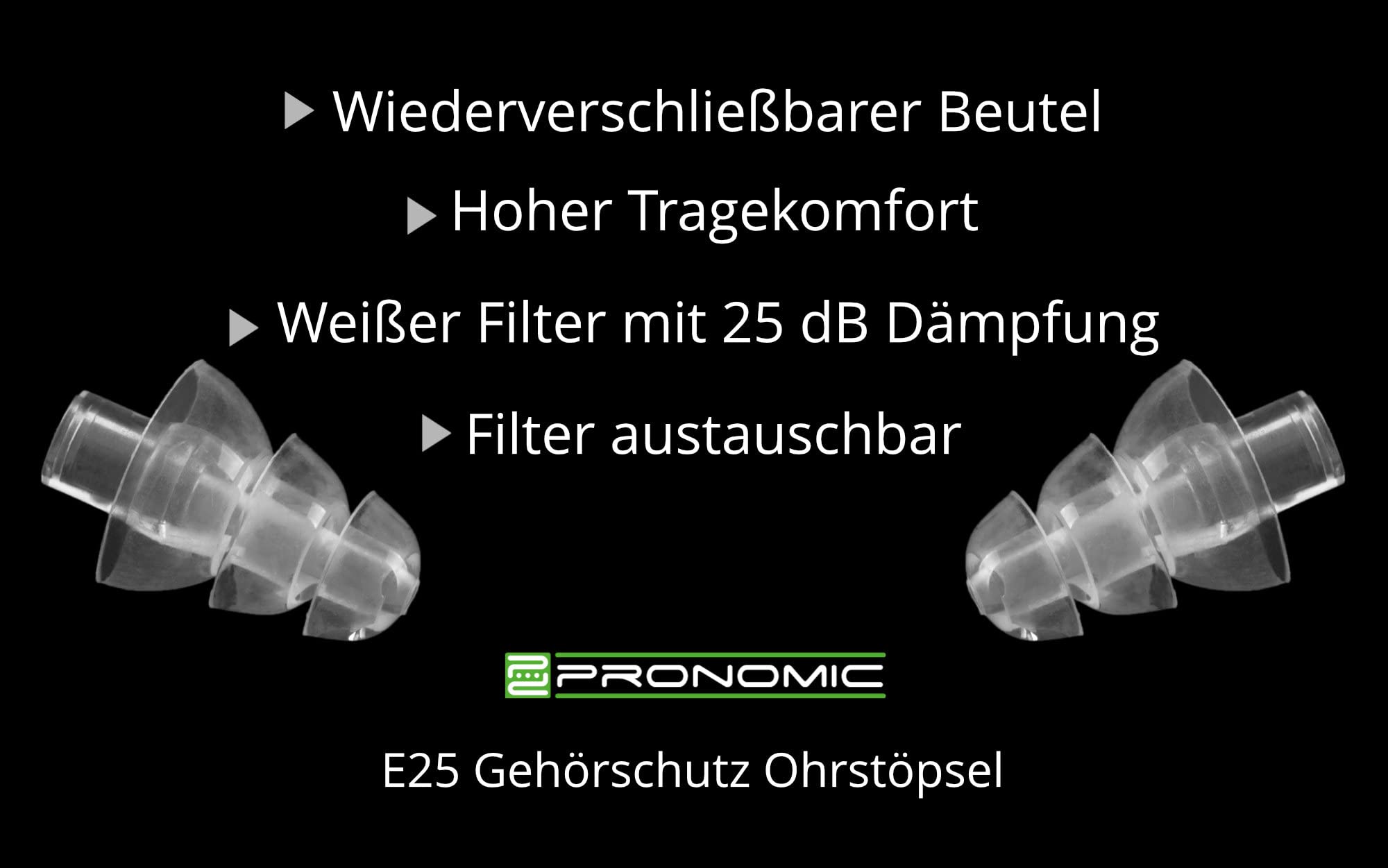 Pronomic E25 Tappi Auricolari Protezione Udito 25dB Set 5x