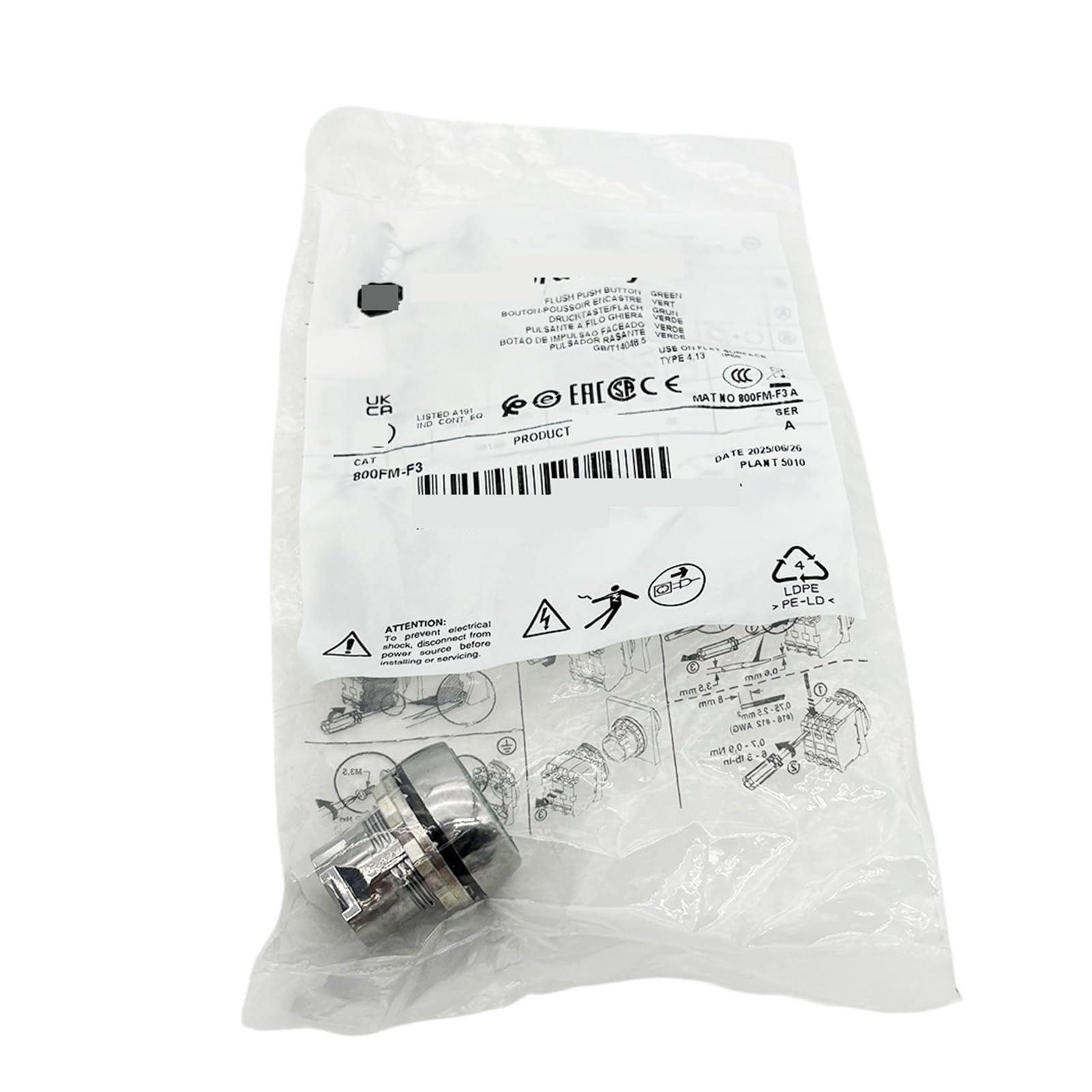 Interruptor pulsador 800FM-F3 Cabezal pulsador