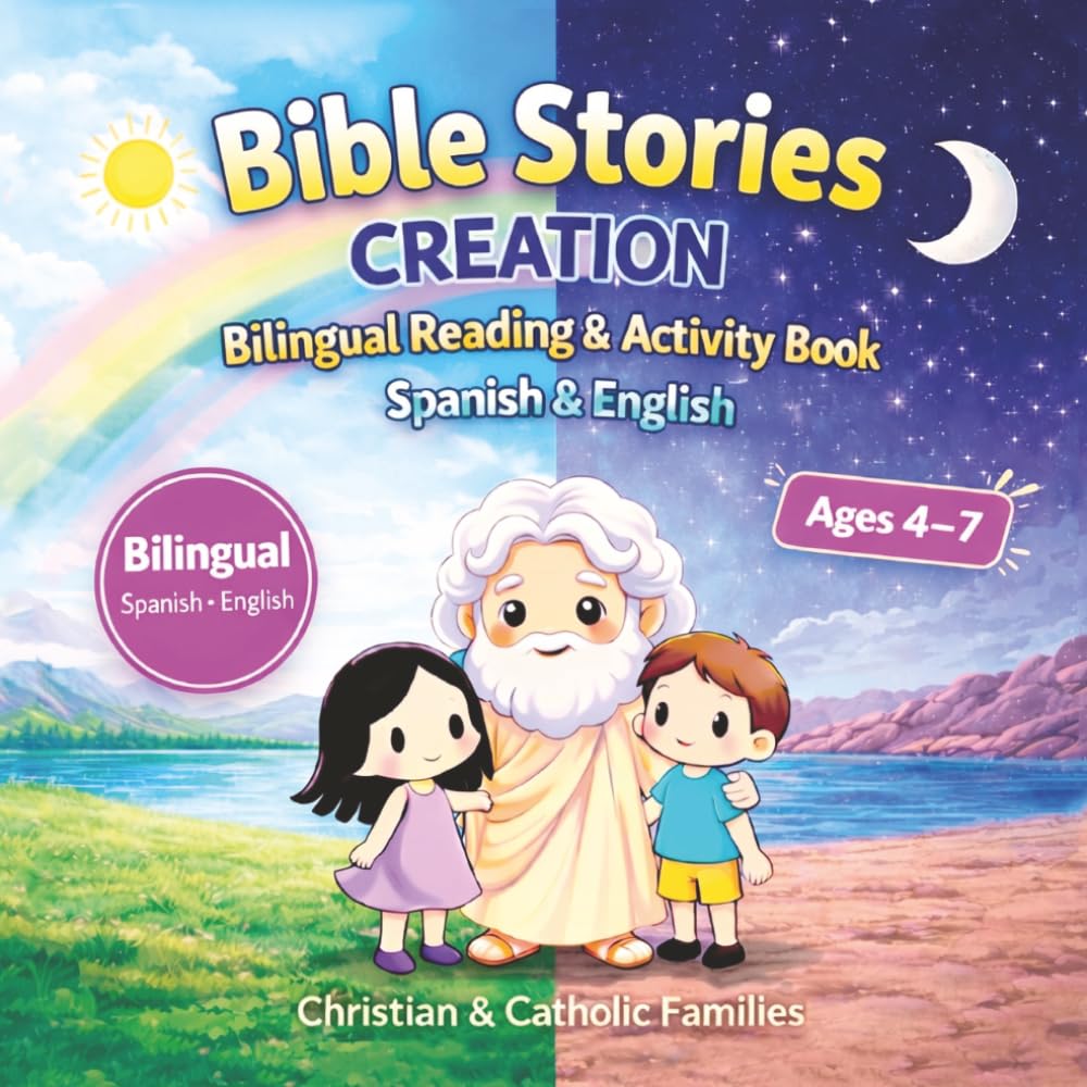 Bible Stories: Creation: Bilingual Spanish-English reading and activity book for children ages 4 to 7, a story for Christian and Catholic families