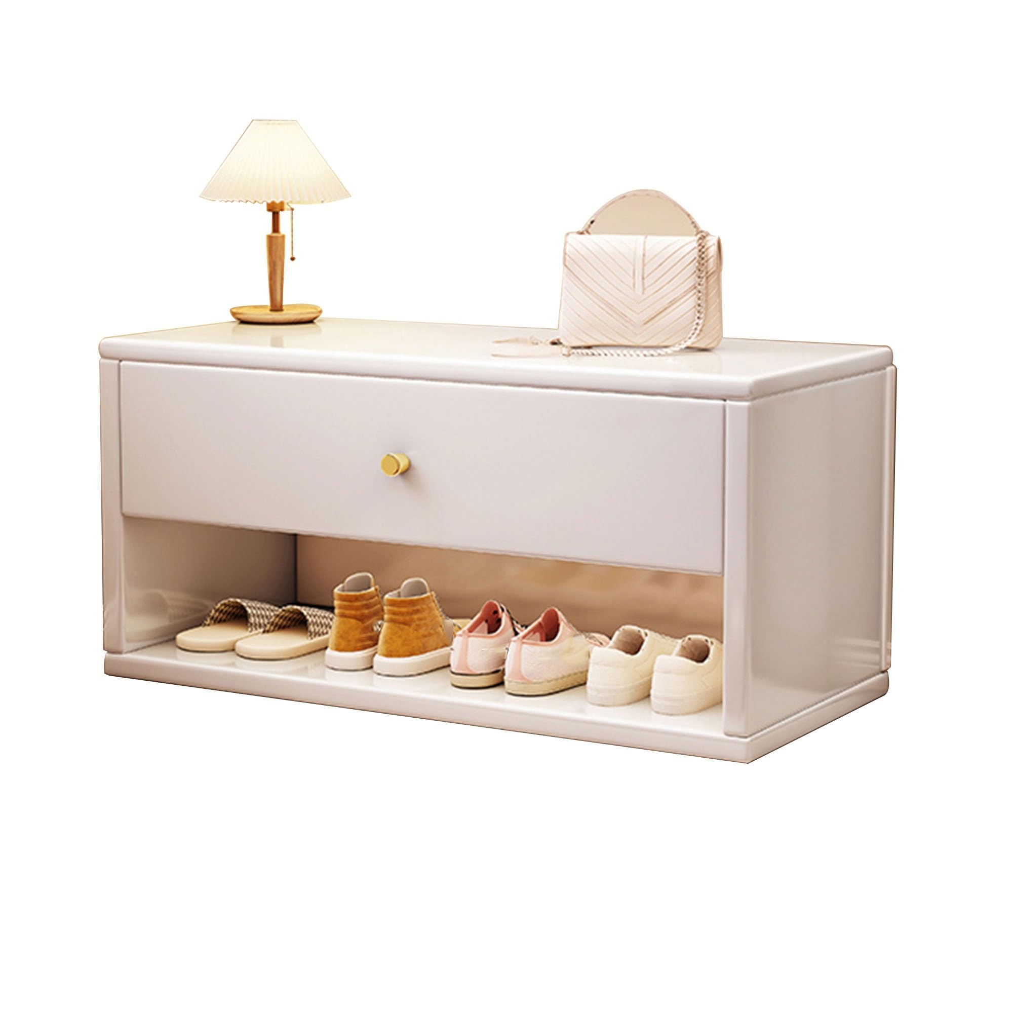 Banc de rangement pour chaussures d'entrée en bois compact avec tiroir pratique pour couloir