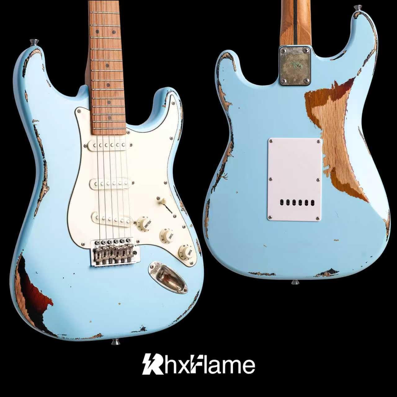 6 Strings Blue Over Sunburst Vintage Electric Guitar Alder Body Roasted Maple Neck Rounded Frets Vintage Tuners Professional/Full Size/Electric Guitars for Adults