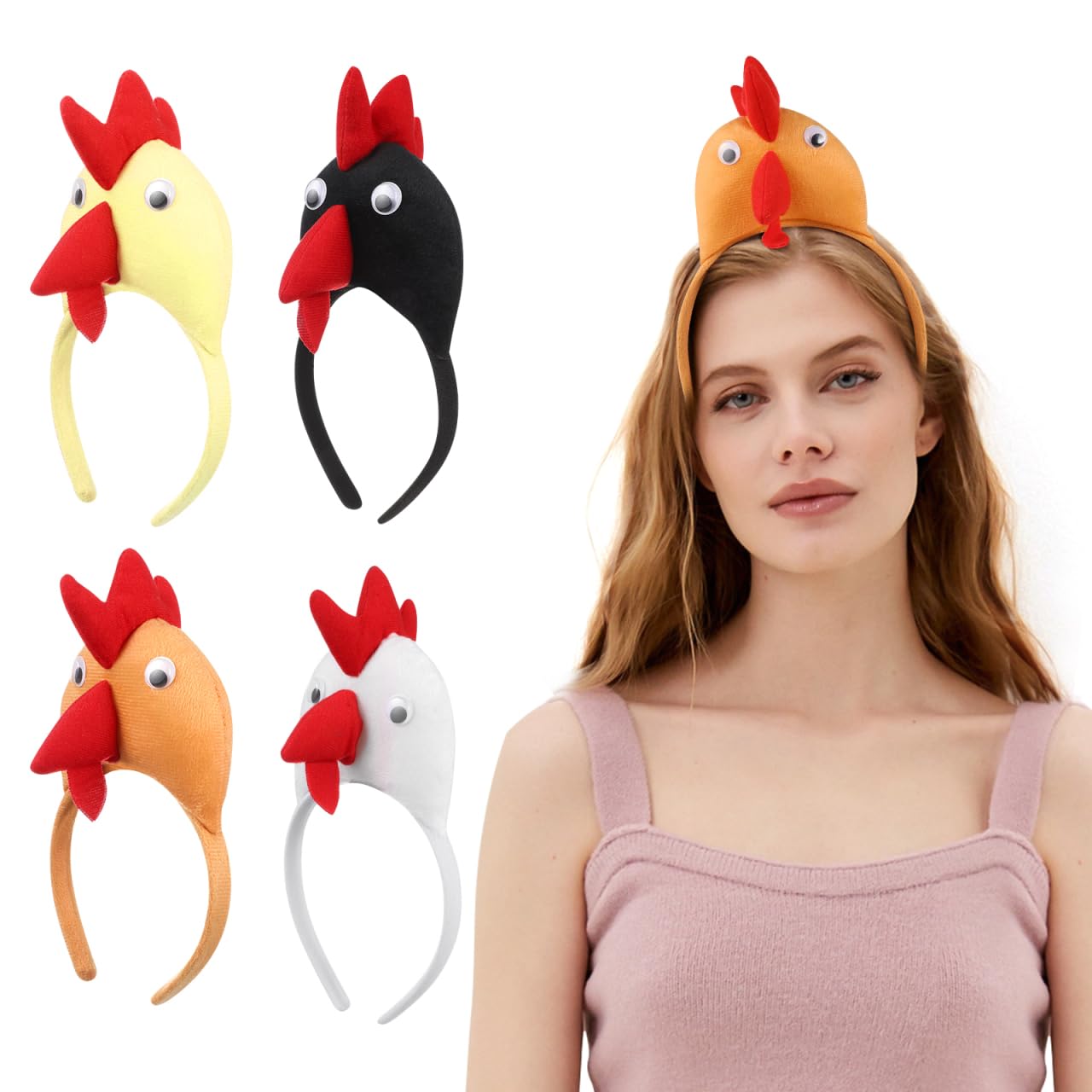 VICASKY 4 diademas de pollo, diademas de de Pascua, aro de pelo de pollo, diadema de animales de felpa para disfraz de animales, accesorios de cosplay (color al azar)