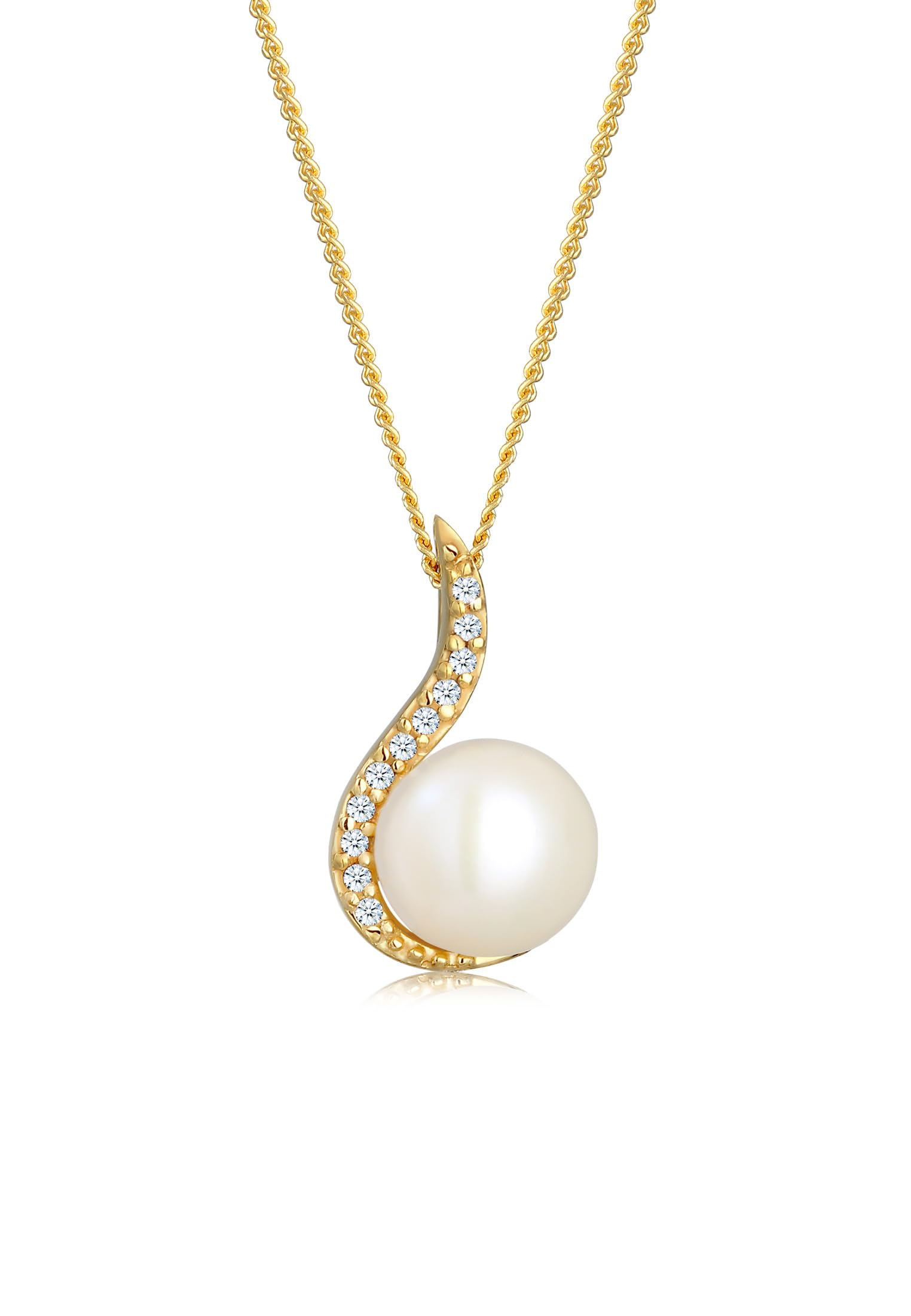 Elli DIAMONDS Halskette Damen Klassisch Perle mit Diamant (0.055 ct.) in 585 Gelbgold