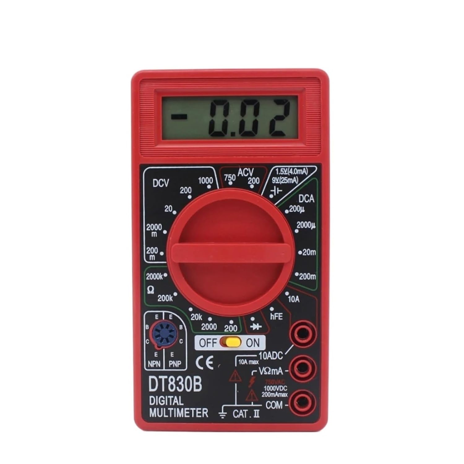 DT830B Mini Digital Multimeter with Overload Protection Voltage Amperage Test Probe DC AC Red