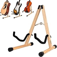 Vista 1 de LEKATO Soporte de madera para guitarra acústica con marco A con brazos acolchados de espuma para bajo, violonchelo, mandolina y banjo