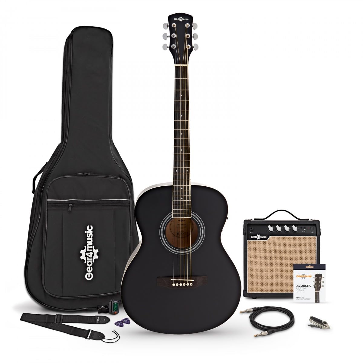 Chitarra Elettroacustica Studente Mancini + Ampli 15W, Nero