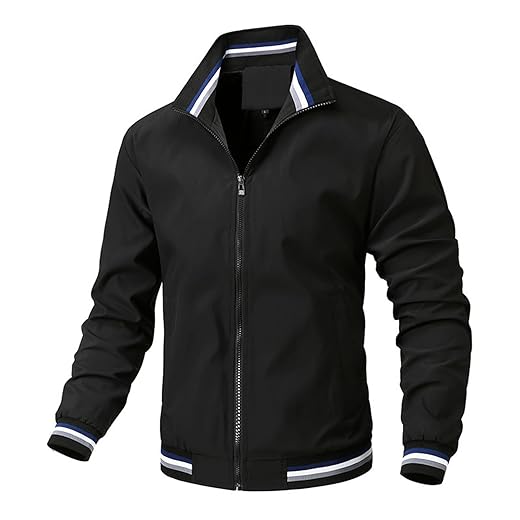 Jaqueta masculina bomber com zíper e gola alta, leve, casual, slim, outono, manga comprida, casaco corta-vento