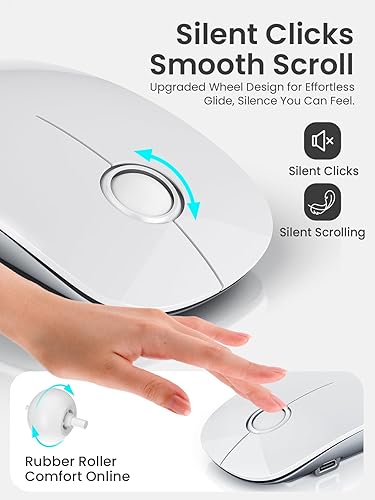 Miniatura 4 de RAPIQUE Ratón inalámbrico R306 Pro, Bluetooth dual y 2.4G, recargable tipo C, clic silencioso, diseño simétrico delgado, portátil para