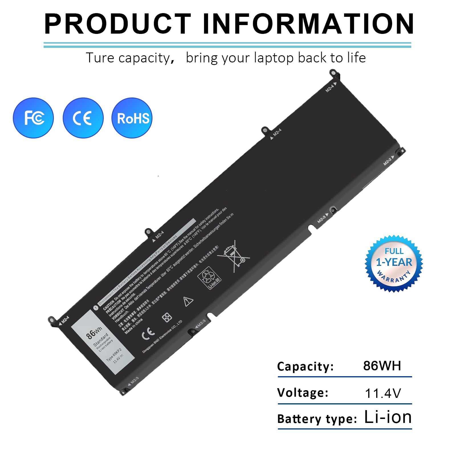 69KF2 Batterie de Rechange pour Dell G7 15 7500 G15 5510 5511 5515 5520 5521 XPS 15 9500 9510 Alienware M15 R3 R4 R5 R6 R7 M17 R3 RR 4 Precision 5550 5560 5570 Inspiron 7510 7610 7620 86 Wh 11,4