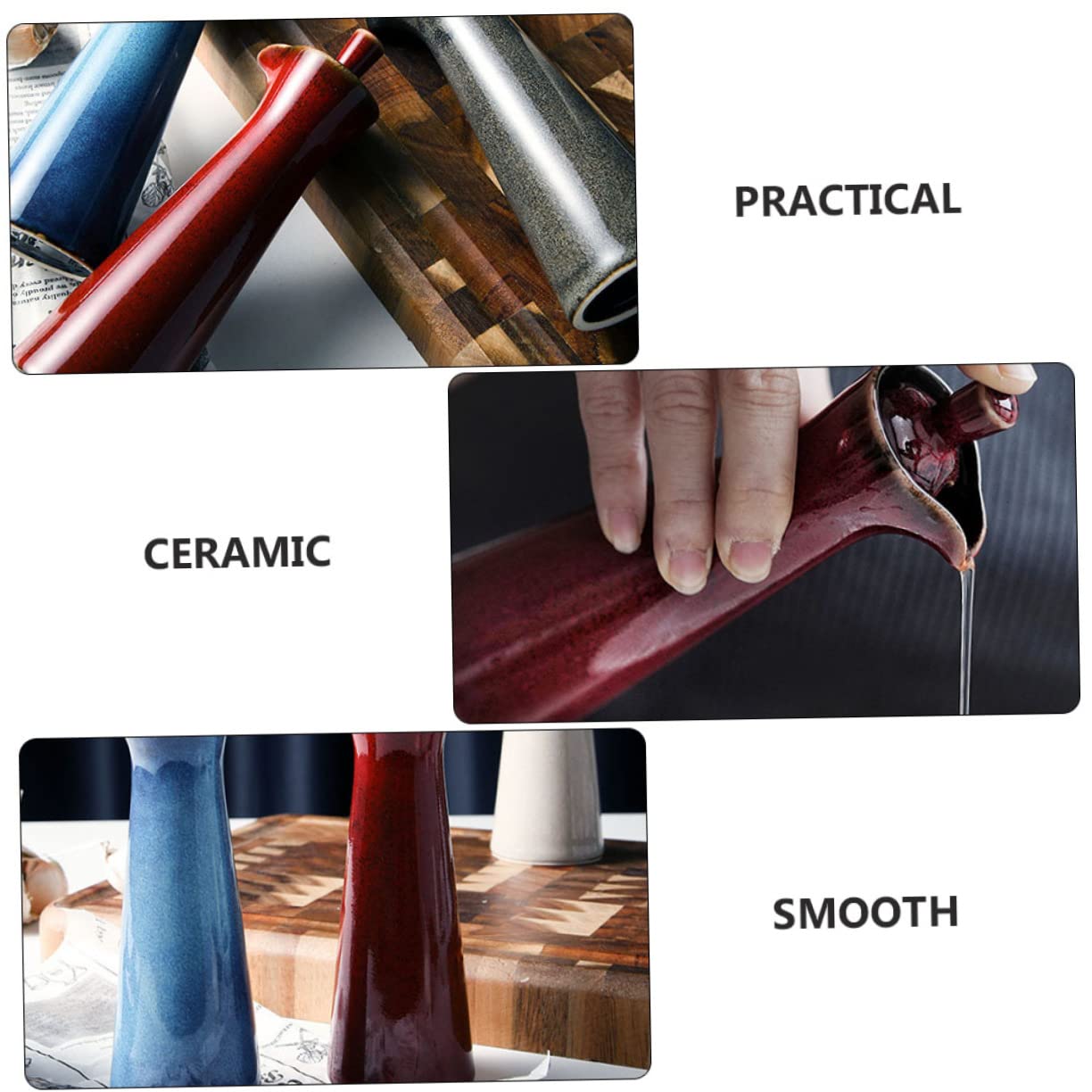 Bottiglia Olio Ceramica Rossa Multiuso Finitura Liscia, Contenitore per Condimenti per Casa e Picnic, Dispenser Versatile per Olio e Aceto