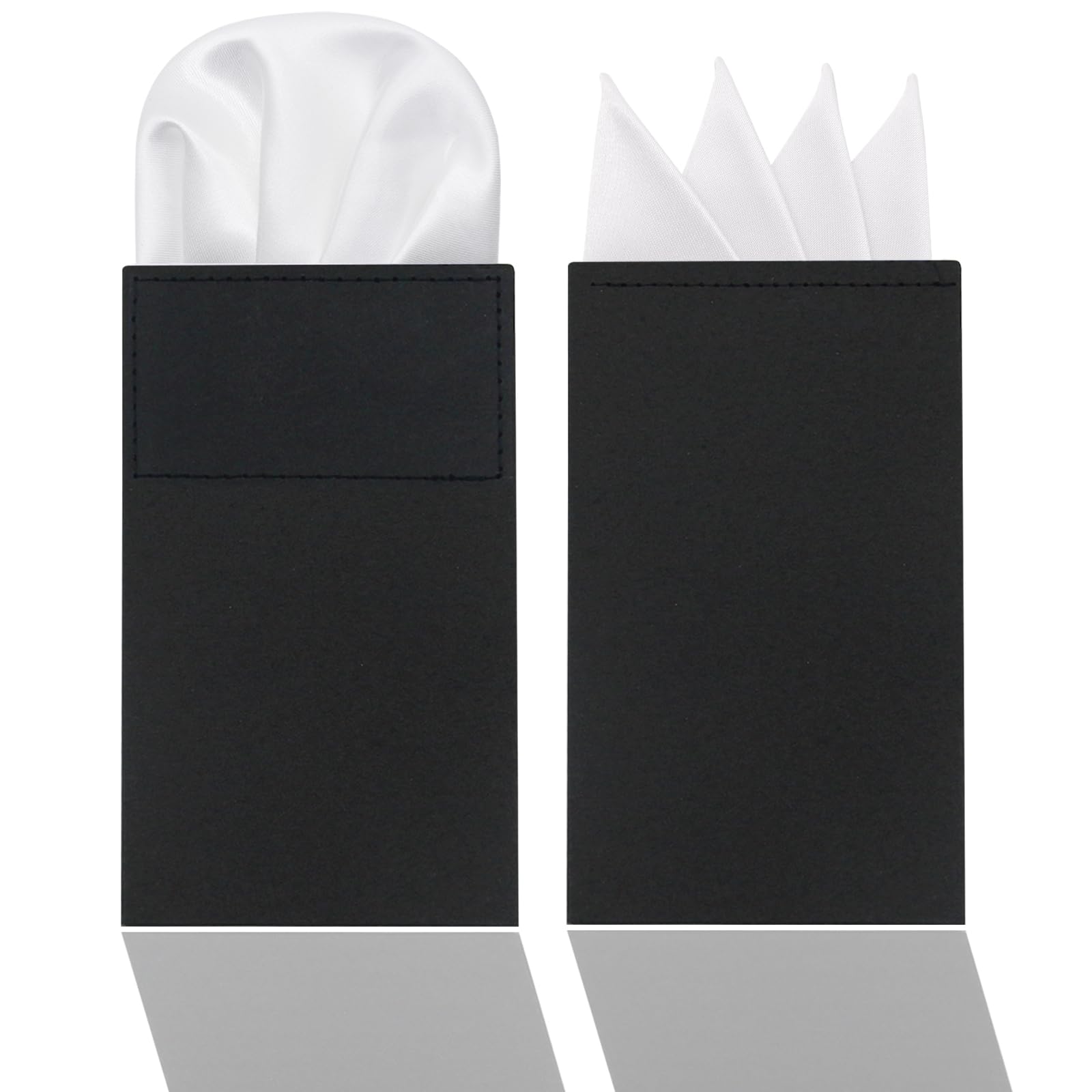 White Suit Men Men's Prefolded Pocket Squares (White/Black) - Satin Polyester Handkerchiefs On Cards For Suits & Tuxedos Suit Pocket Handkerchief White Suit Men Men's Prefolded Pocket Squares (White/Black) - Satin Polyester Handkerchiefs On Cards For Suits & Tuxedos Suit Pocket Handkerchief