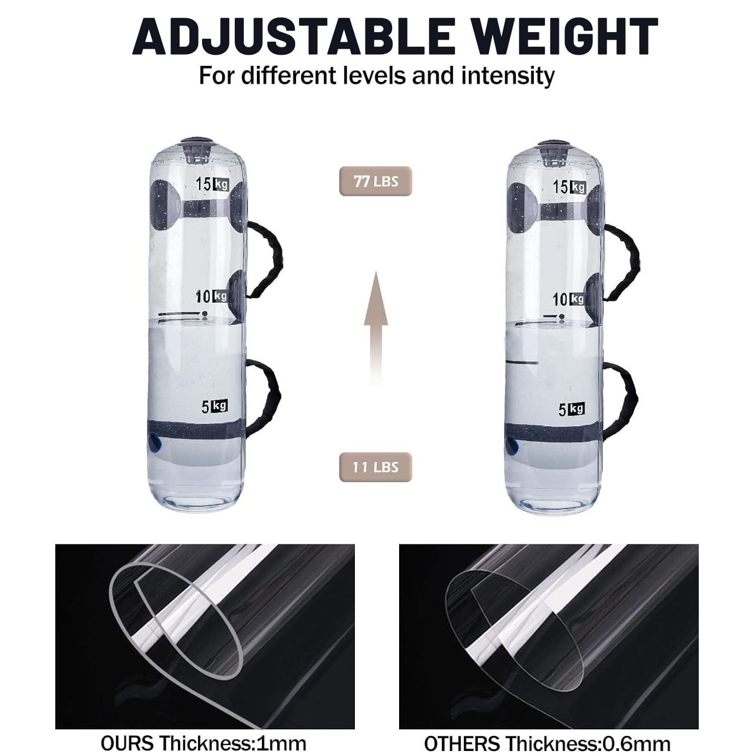 Aqua Bag Poids à eau 35 kg Sac de sable alternatif Sacs de sable réglables pour squat Équipement d'entraînement de force Fitness et exercice