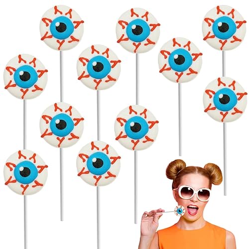 Piruletas de Halloween con forma de ojos y caramelos, rellenos de bolsas de fiesta de truco o trato (paquete de 12)