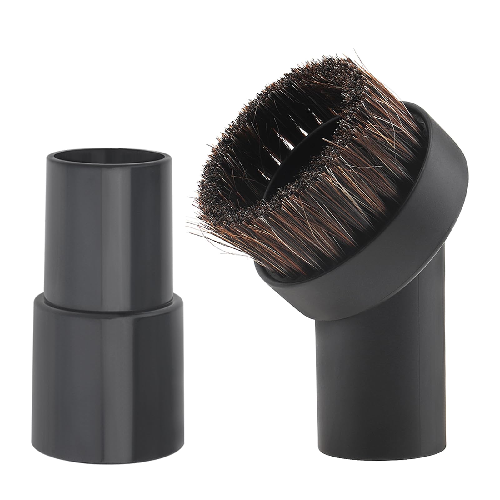 Horse Hair Brush Vacuum Attachment Set - 1.25" Round Brush | with 1-1/4" to 1-3/8" Vacuum Hose Adapter, Shop Vac Brush Attachment