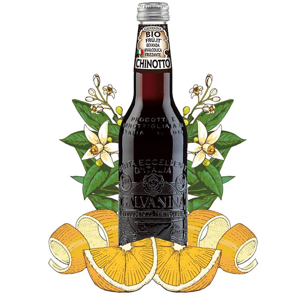 Chinotto Bio | Galvanina | 12 Bottiglie in Vetro Scolpito | 355 Ml | Eccellenza Italiana | Soft Drink | Bibita Biologica | Ingredienti per Cocktail