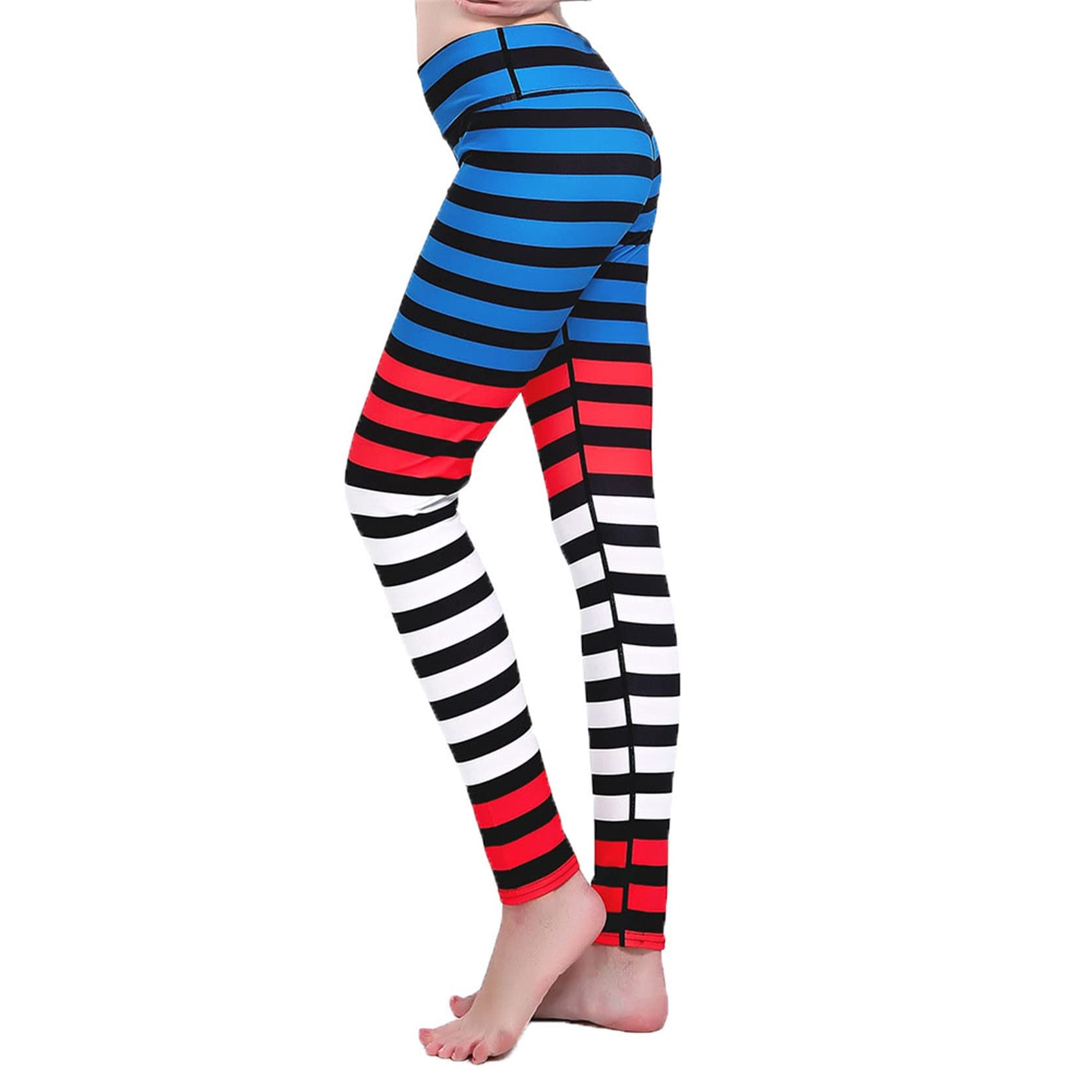 Mujer Niña Gimnasio Leggings Yoga Pantalones, Pantalones de Yoga elásticos con estampado de rayas for mujer, mallas con Control de barriga de cintura alta, pantalones ajustados de secado rápido hasta