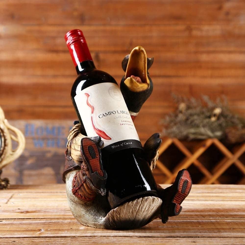 Porte Bouteille De Vin Canard En Bois Sculpté Et Peint à