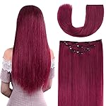 14 Clip in Hair Extensions Remy Human Hair for Women - Silky Straight Burgundy Real Hair Extensions Clip ins 58grams 4pieces (14inches, Burgundy)