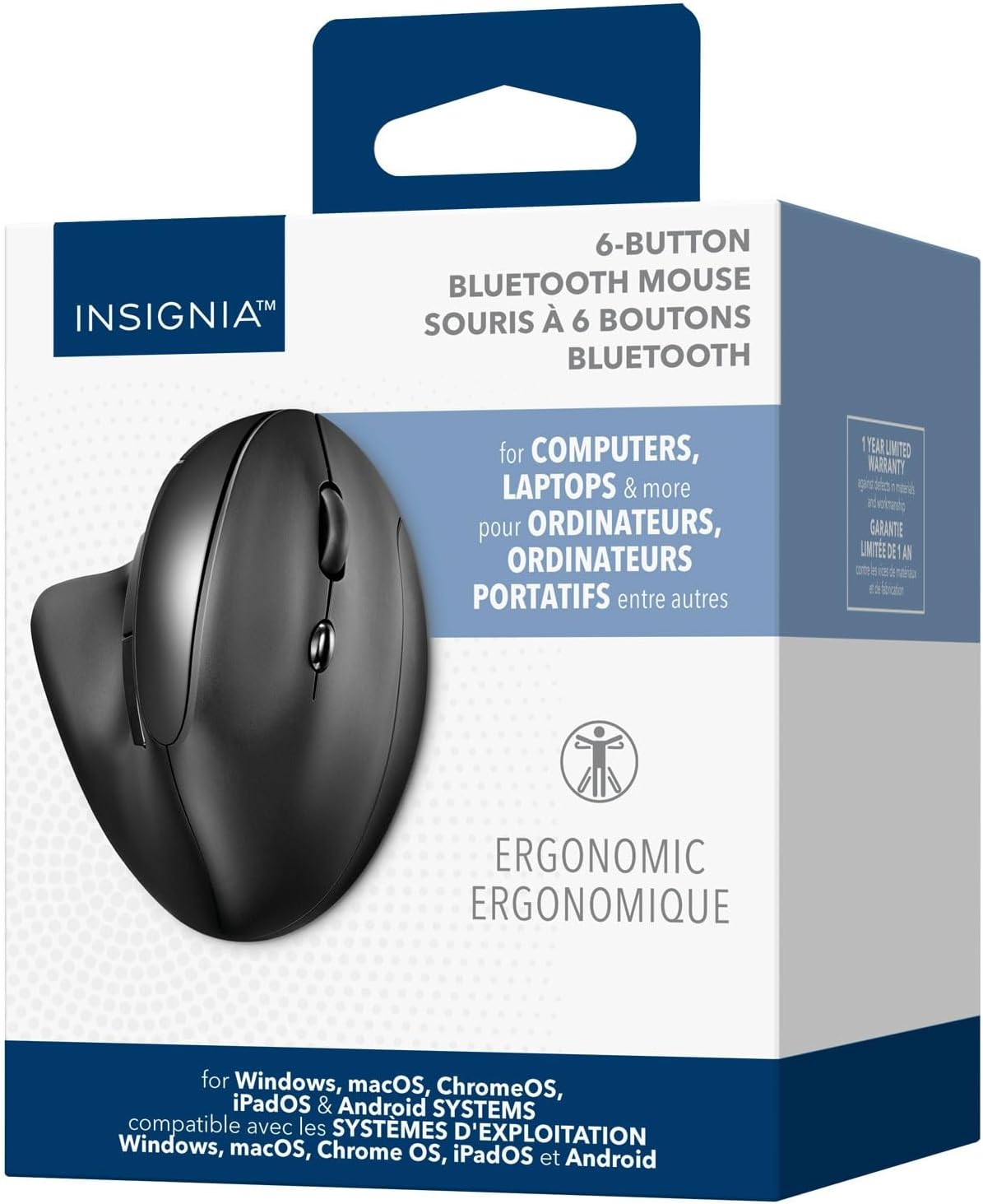 INSIGNIA Keyboard and Mouse – Wired and Wireless USB Input Devices for PC, Laptop, Windows/Mac, Quiet Typing, Ergonomic Design (6-Button Bluetooth Wireless Mouse Black)