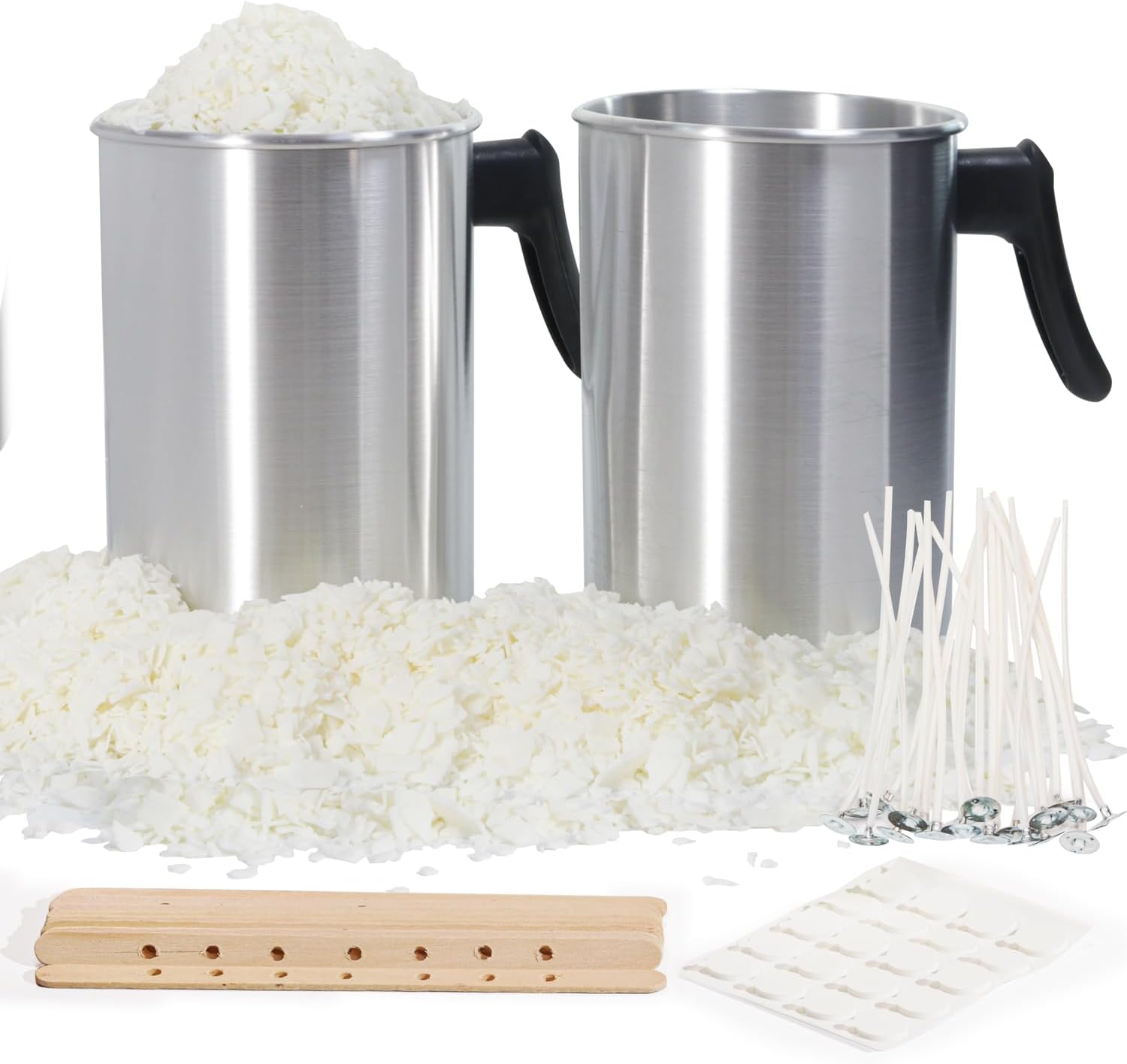 Candle Making Kit, 5 lb Soy Flakes, 2X 101oz Wax Melting Pot, Candle Wicks, Wick Stickers, Centering Device Vegan Cruelty Free