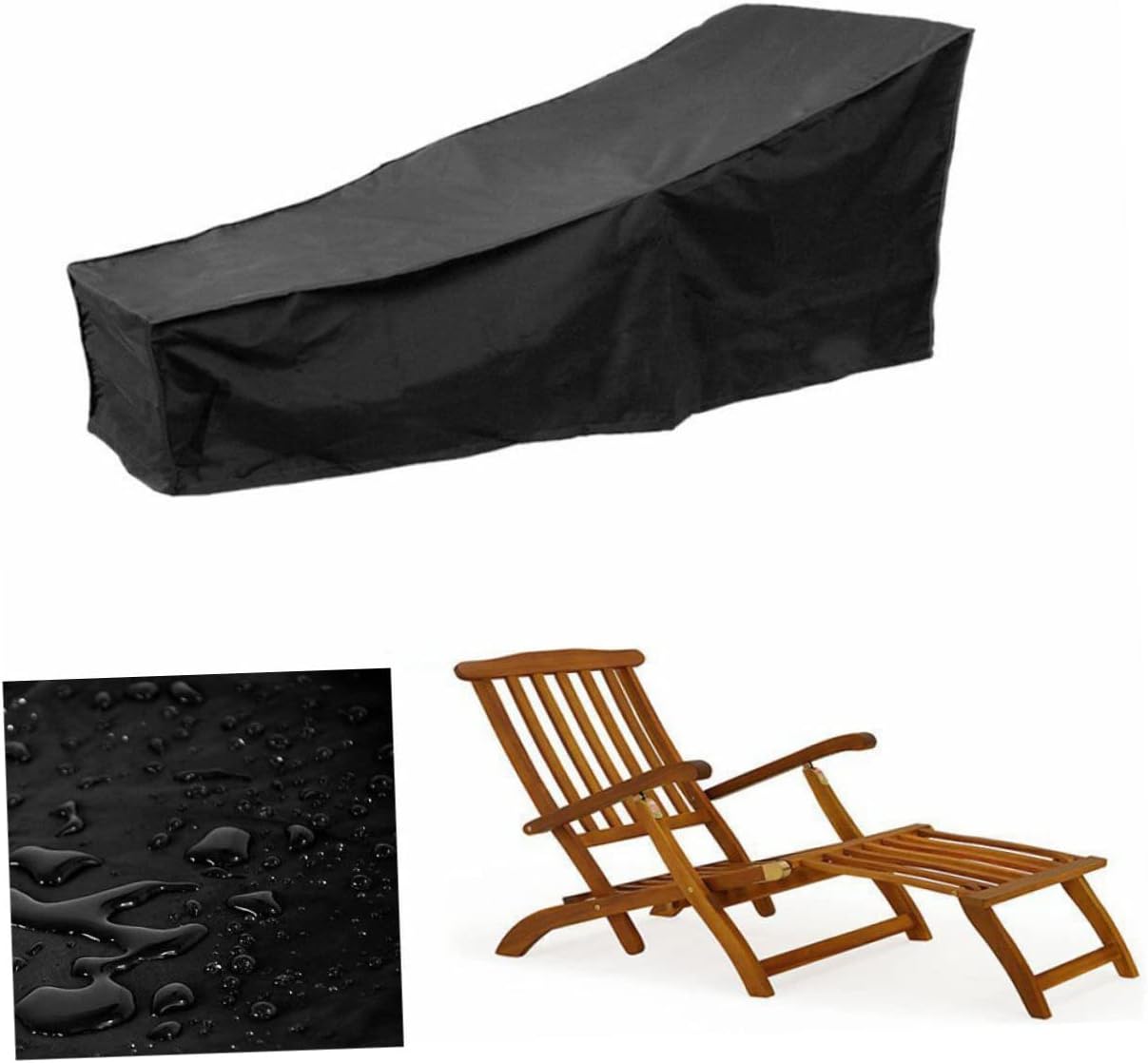 Happyyami 2pcs Deck Chair Cover Rattan Cube Garden Furniture Sunbed Outdoor Sectional Furniture Folding Chair Covers Chair Waterproof Cover 190t Polyester Cloth 210d Rainproof Bench
