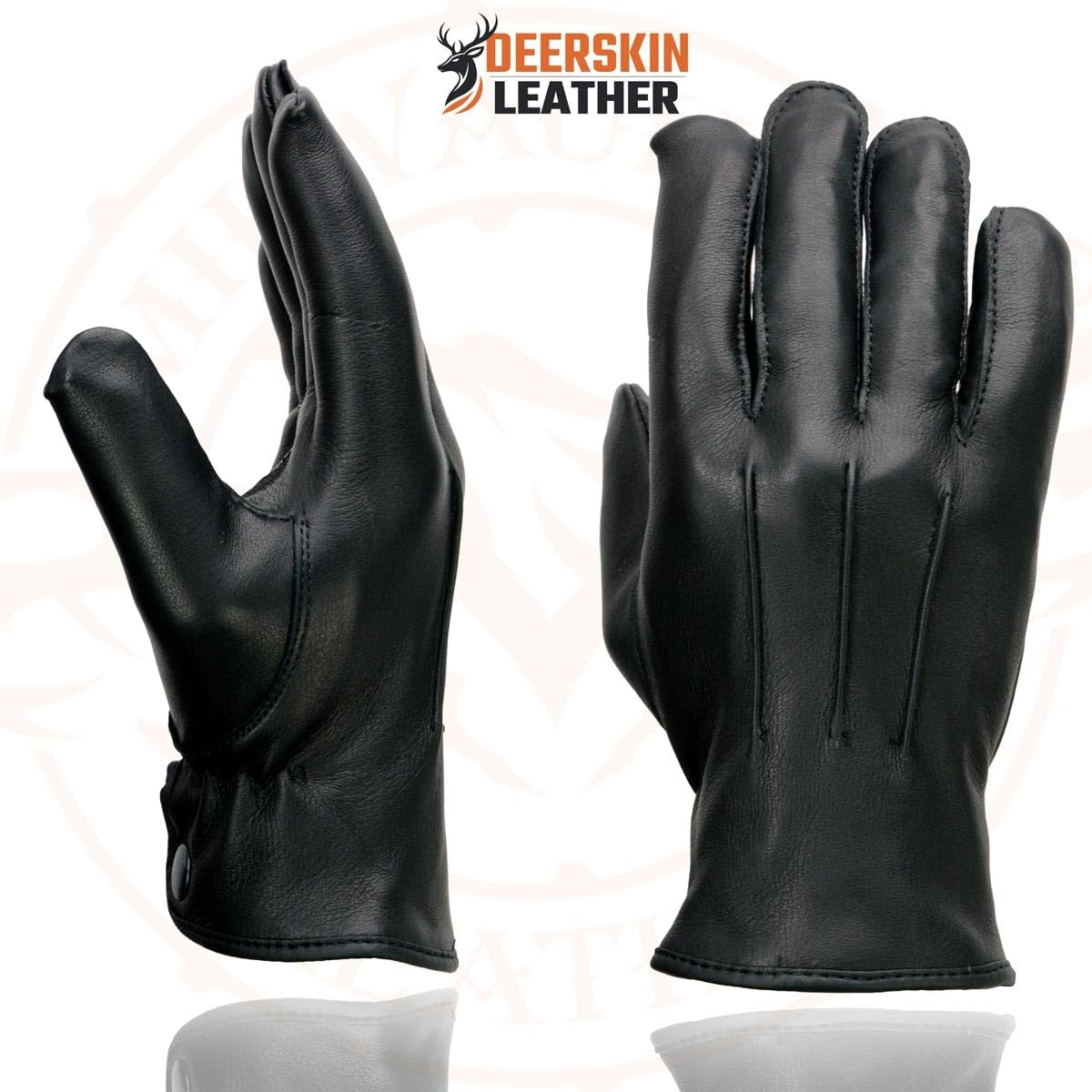 Men's Thermal Lined Deerskin Gloves w/Snap Wrist - Black