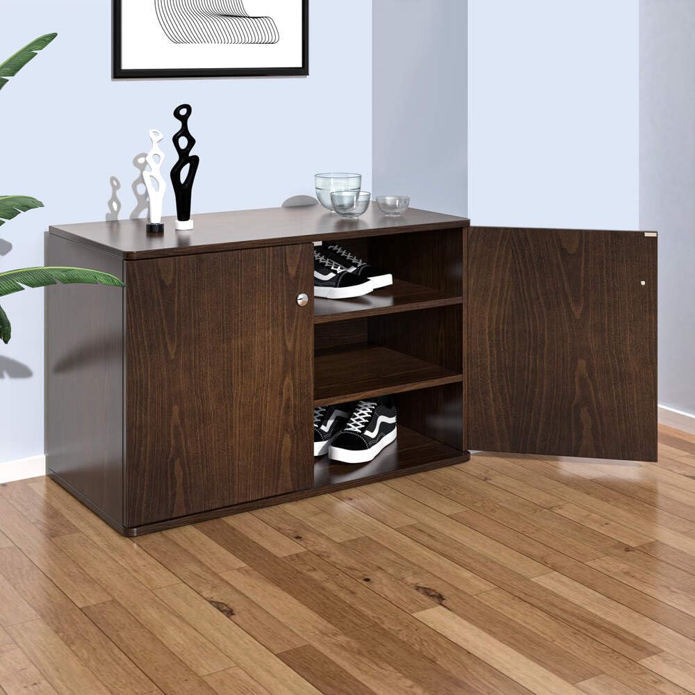 Nilkamal Churchill 2 Door Engineered Wood Shoe Cabinet| Shoe Rack | Shoe Stand with 6-Shelf Comparable Upto 12 Pairs of Shoes (Classic Walnut)-image-3