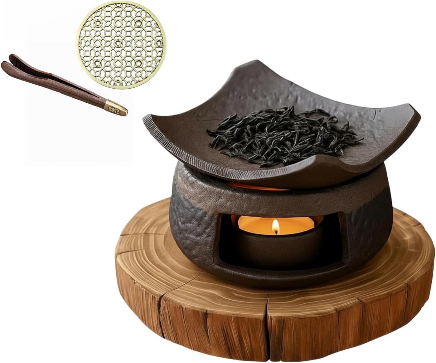 Handmade Zen Ceramic Aroma Diffuser, Featuring a Cedar and Zen Design, Suitable for Essential Oils, Wax Melts, and Spices. It is Ideal for Home Decoration, Meditation, and Relaxation.