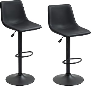 HOMCOM Adjustable Bar Stools Set of 2, Swivel Barstools with Back and Footrest, Faux Leather Counter Height Bar Chairs for Kitchen, Dining Room, Bar, Grey