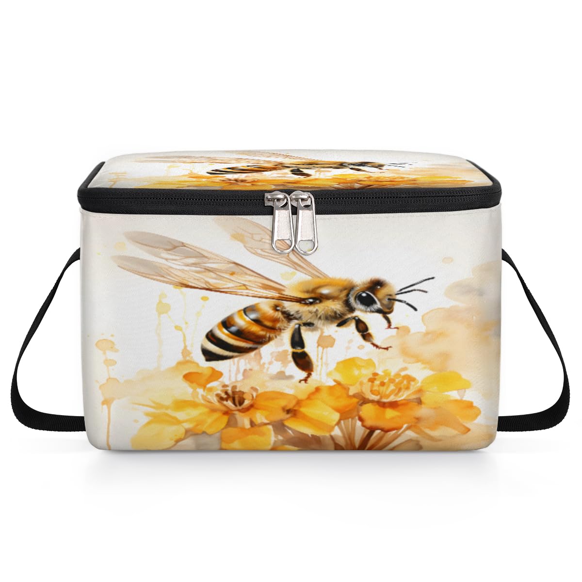 GzLeyigou Insect Bees Lunch Bags for Women Men 9 Cans, Hot & Cold Food Delivery Bag Insulated Grocery Bag Insulated Lunch Box Flowers Cooler Bag for Office Work Picnic Beach
