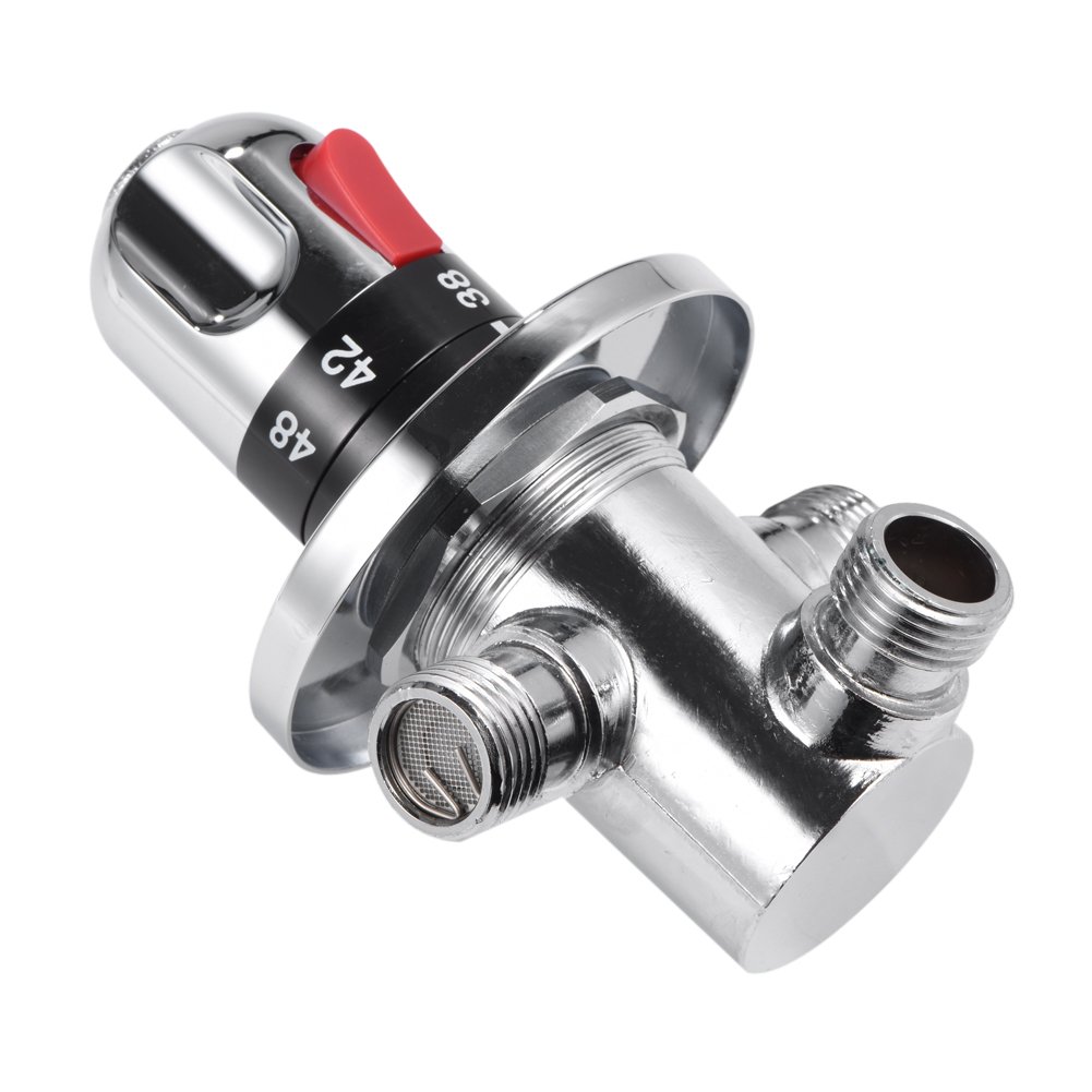 Valvola termostatica 1 pz, ottone massiccio filettatura G1 / 2 valvola rubinetto di controllo temperatura miscelazione acqua calda/fredda, 38 pulsante di protezione di sicurezza, per scaldabagno