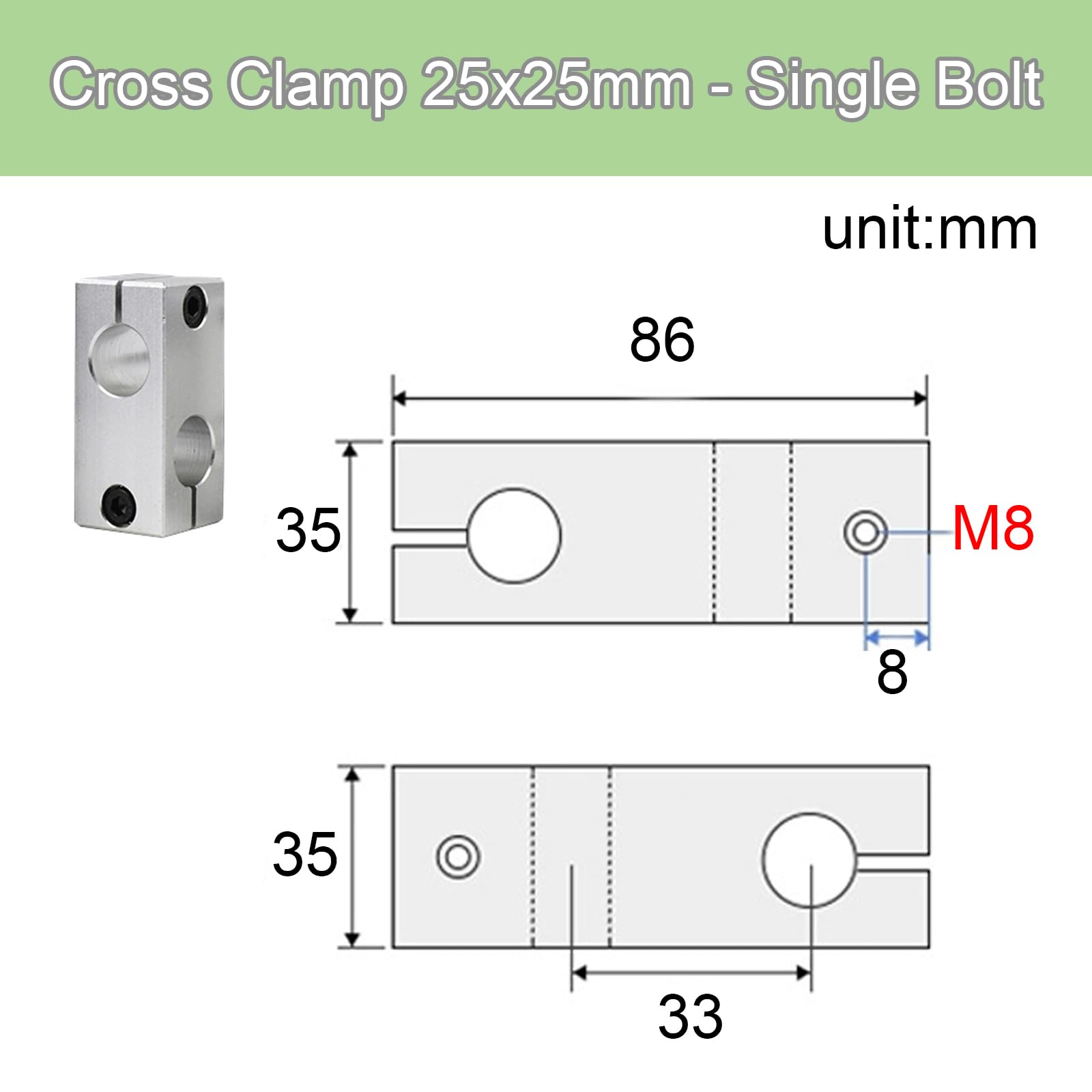Säulen-Befestigungsschelle aus Aluminiumlegierung, vertikale Befestigung für optische Achse und Stahlrohr, Kreuzblock, 4 Stück, 25 x 25 mm, Einzelschraube, 4 Stück