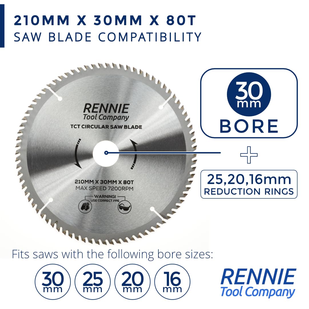 Confezione da 2) 210 mm x 30 mm foro x 80 T TCT lame circolari per legno include anelli di riduzione 16 mm 20 mm e 25 mm