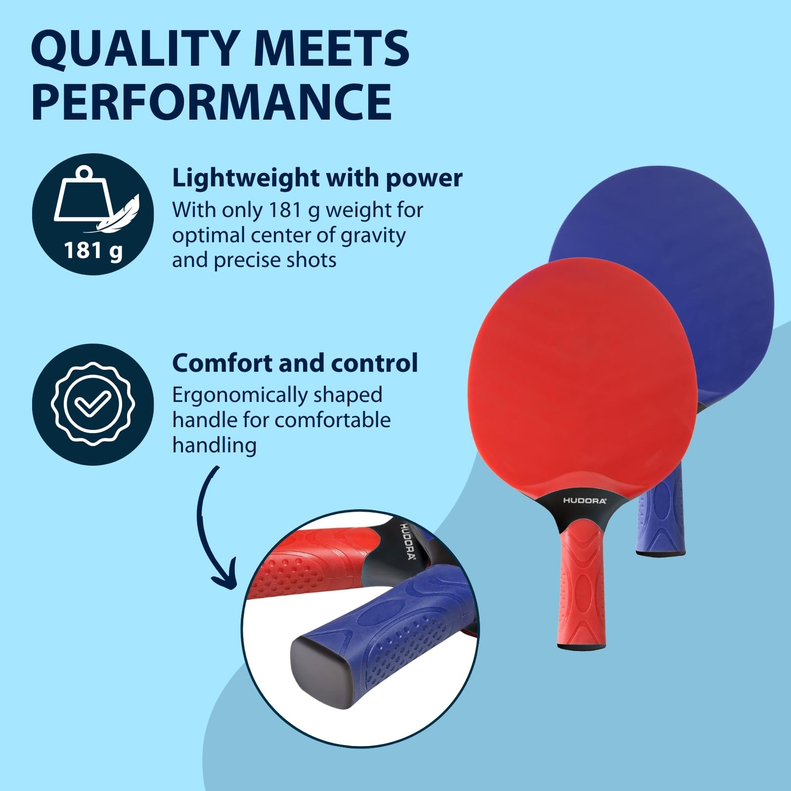 HUDORA Table Tennis Set Outdoor table tennis paddle Set including 2 paddles & 3 balls, Ping Pong bat set incl. storage bag - Image 4