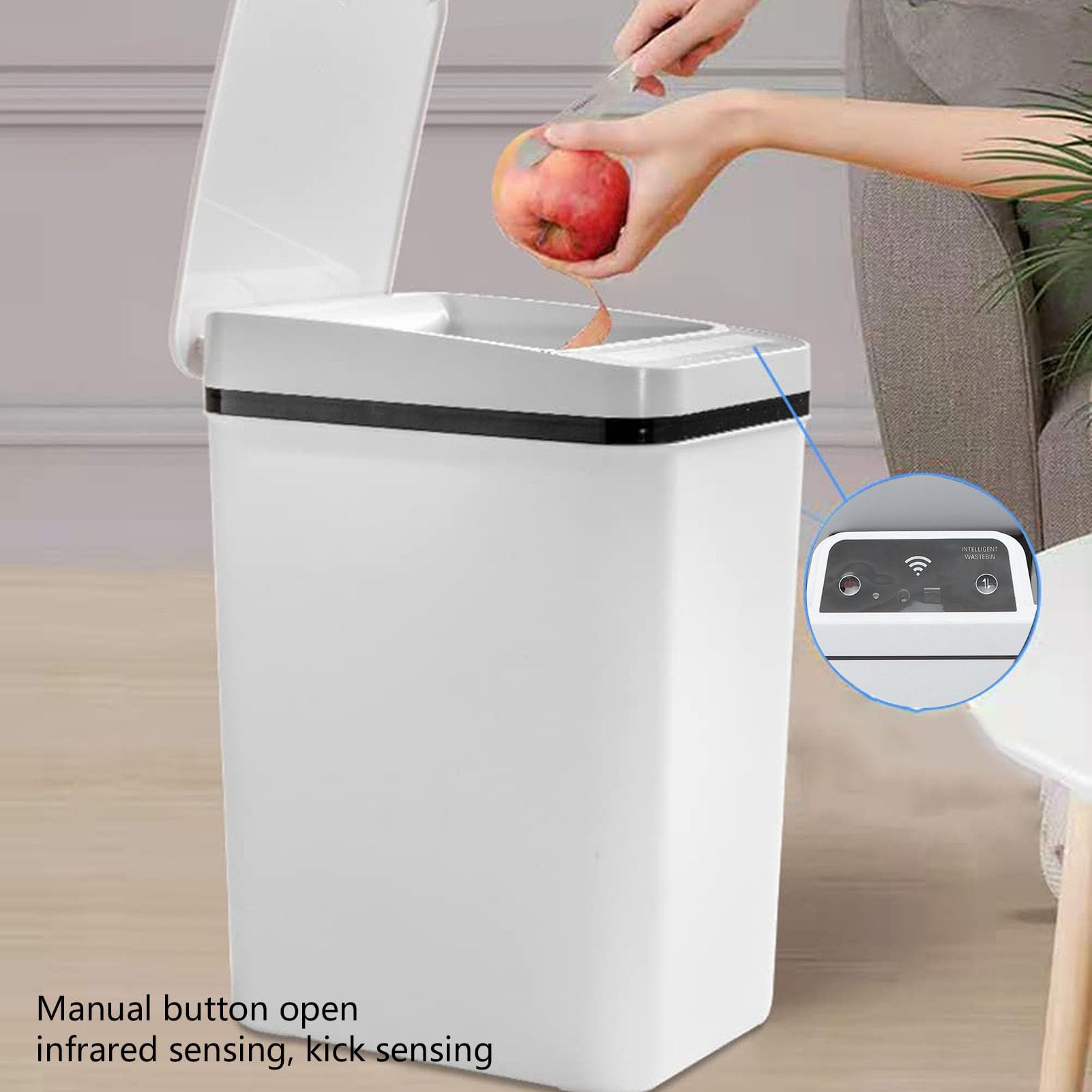 Pattumiera Intelligente, Pattumiera da Bagno in Plastica PP Versatile con Prestazioni di Tenuta Eccellenti con Coperchio, Pattumiera da Bagno con Sensore di Movimento da 18 Litri, Funzionamento