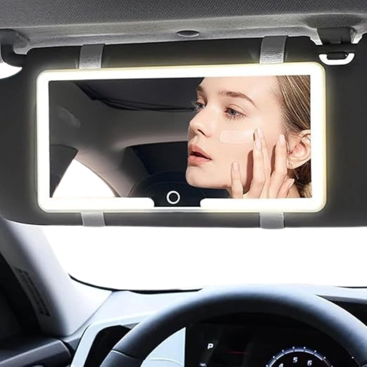 Cozora Car Sun Visor Mounted Led Vanity Mirror with 3 Light Modes and 80 Leds, Front Inside, Rechargeable Makeup Mirror - Dimmable Touch Control, Light Up Mirror Universal (1 Pcs)