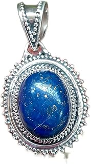 Lapis Lazuli Pendant, 925 Silver Plated, September Birthstone Pendant, Cabochon Pendant, Oval Stone Pendant, Oval Pendant, Handmade Gemstone Jewelry, Boho Pendant, Statement Necklace, Blue Gemstone Pendant, Healing Crystal Pendant