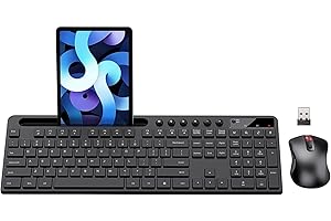 MARVO Ergonomic Wireless Keyboard and Mouse Combo, Phone Tablet Holder (Black)
