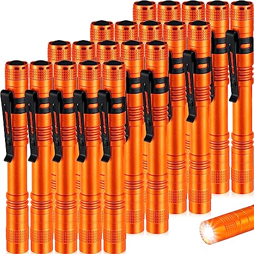 Hortsun 20 Pcs Mini Pen Light Flashlights Gifts for Fathers Day Pocket Flashlights Pen with Clip Small LED Handheld Slim Torches Without Battery(5.12 Inch,Orange)